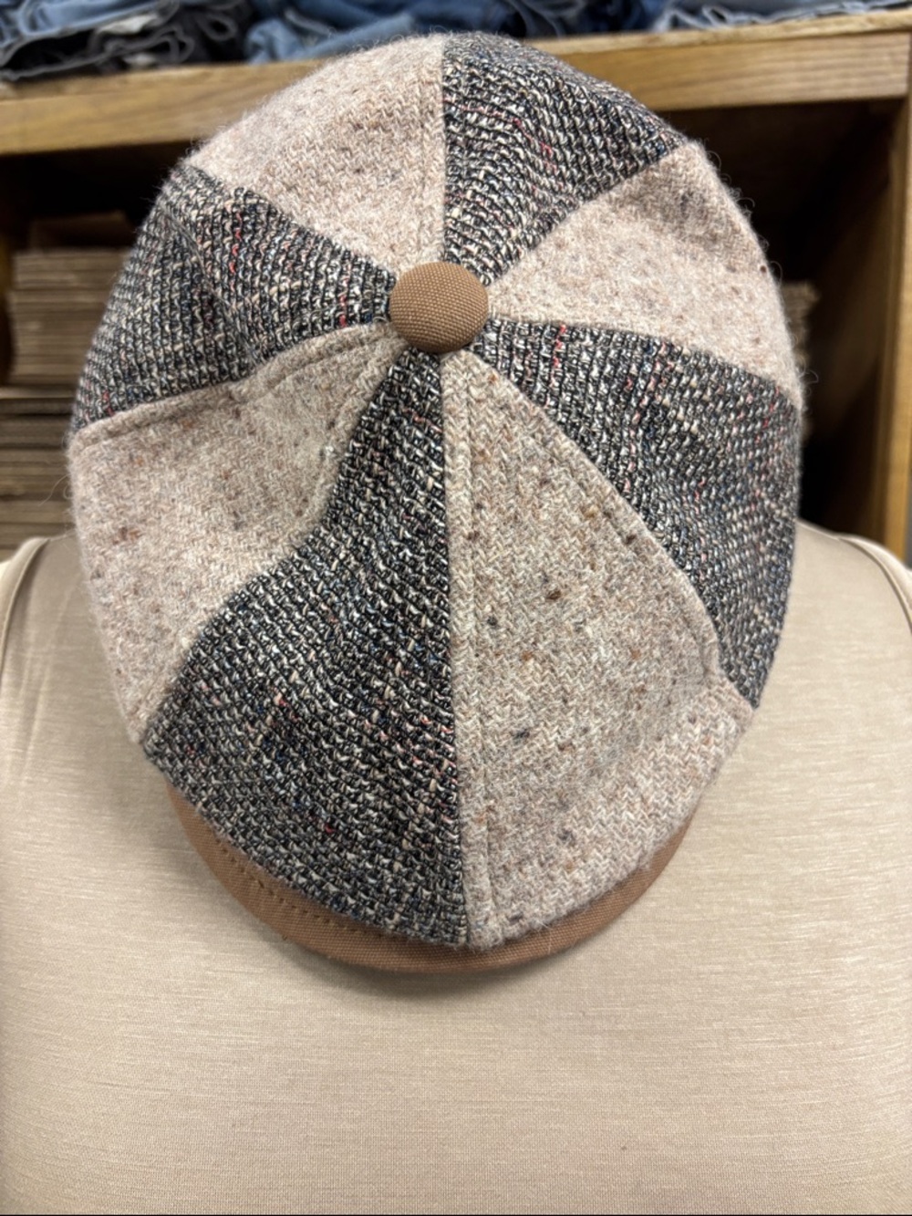 Patchwork Tweed Newsboy Cap in Brown and Gray 58cm